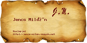 Jencs Milán névjegykártya